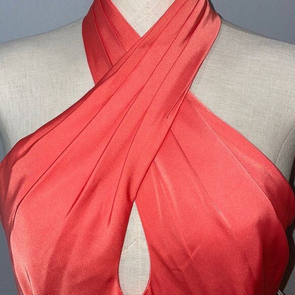 Aidan Mattox Criss Cross Keyhole Halter Sleeveless Satin Midi Dress Size 2 NWT - Picture 5 of 12